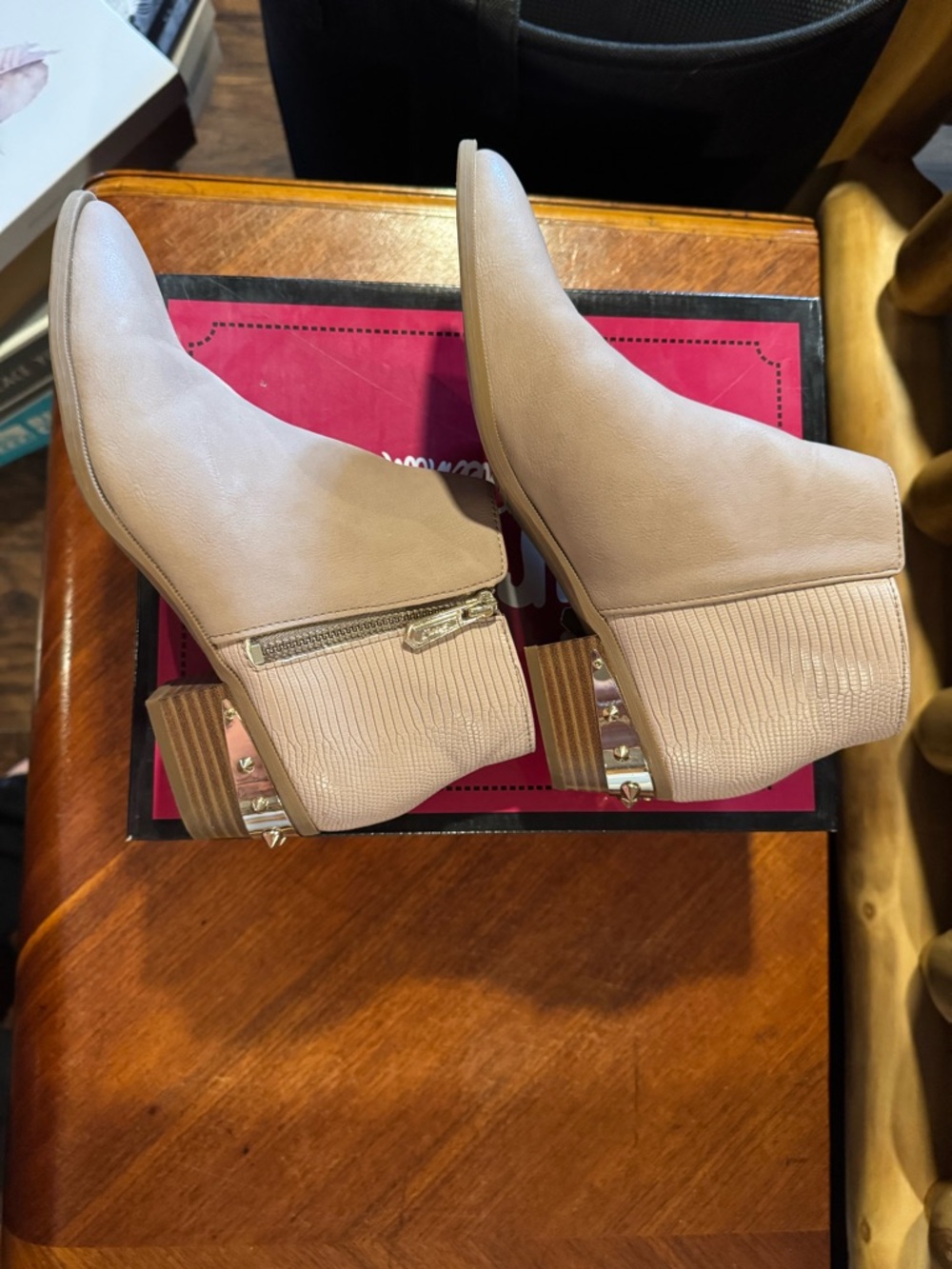 Circus by Sam Edelman Nude Pink Ankle Booties with Studded Block Heel - Picture 2 of 11